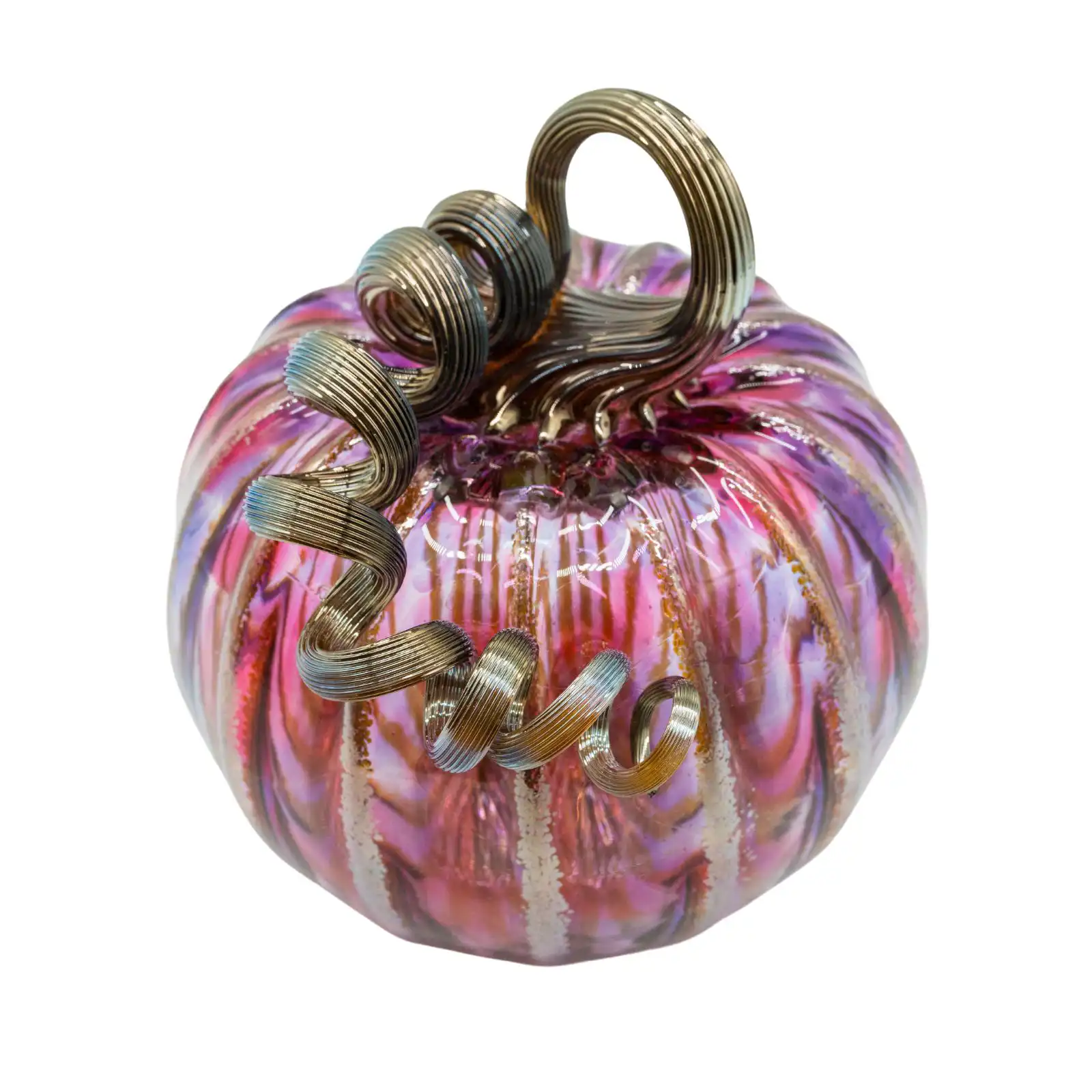 pink hand-made glass pumpkin middle size made by glassblower 3