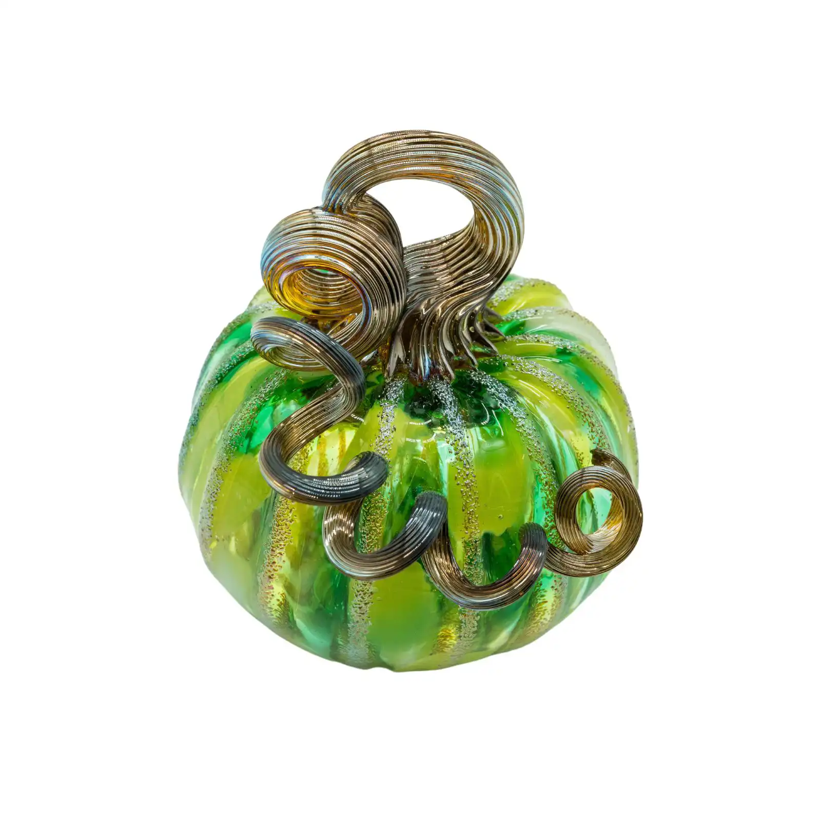 green-white hand-made glass pumpkin small size made by glassblower 3