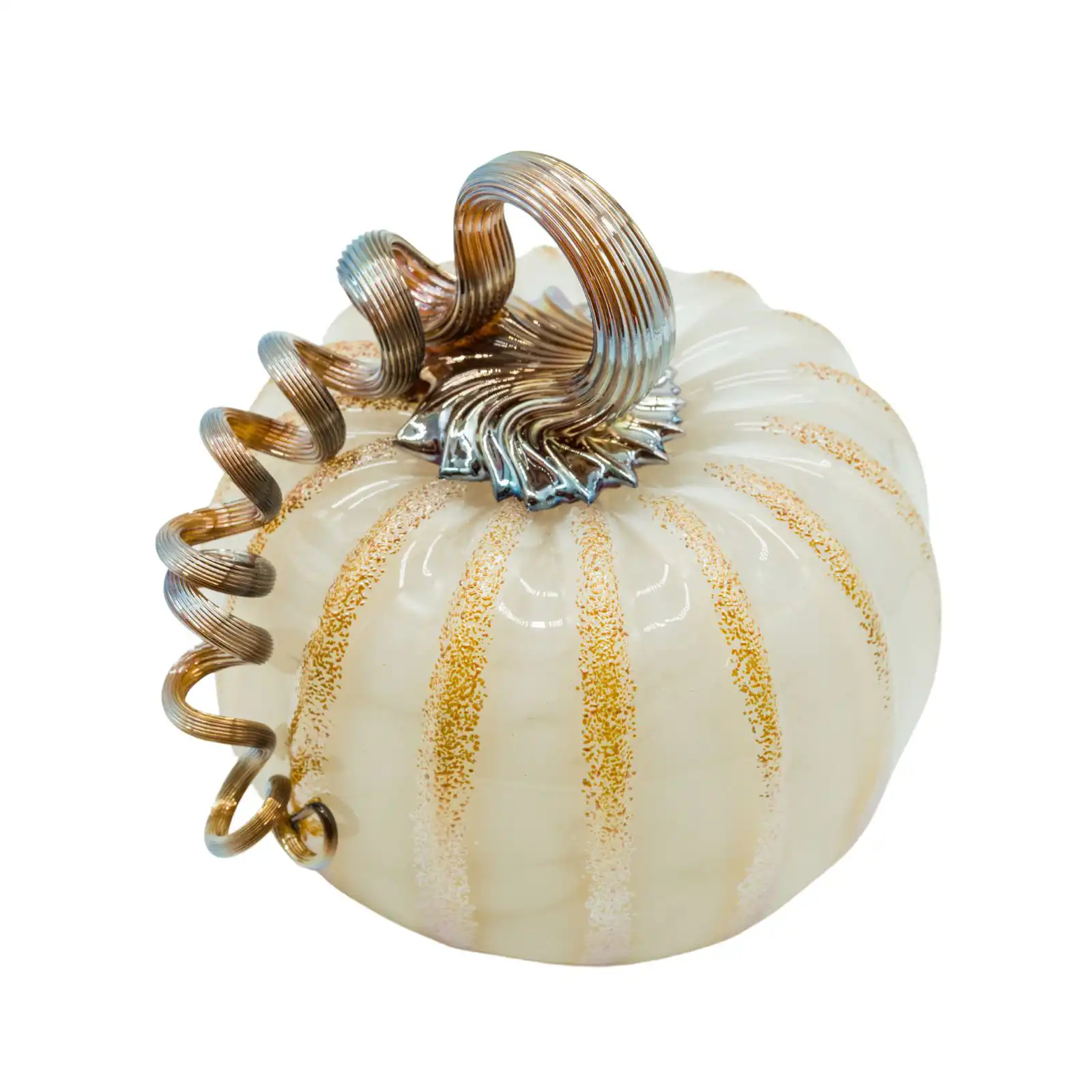 white hand-made glass pumpkin middle size made by glassblower 3