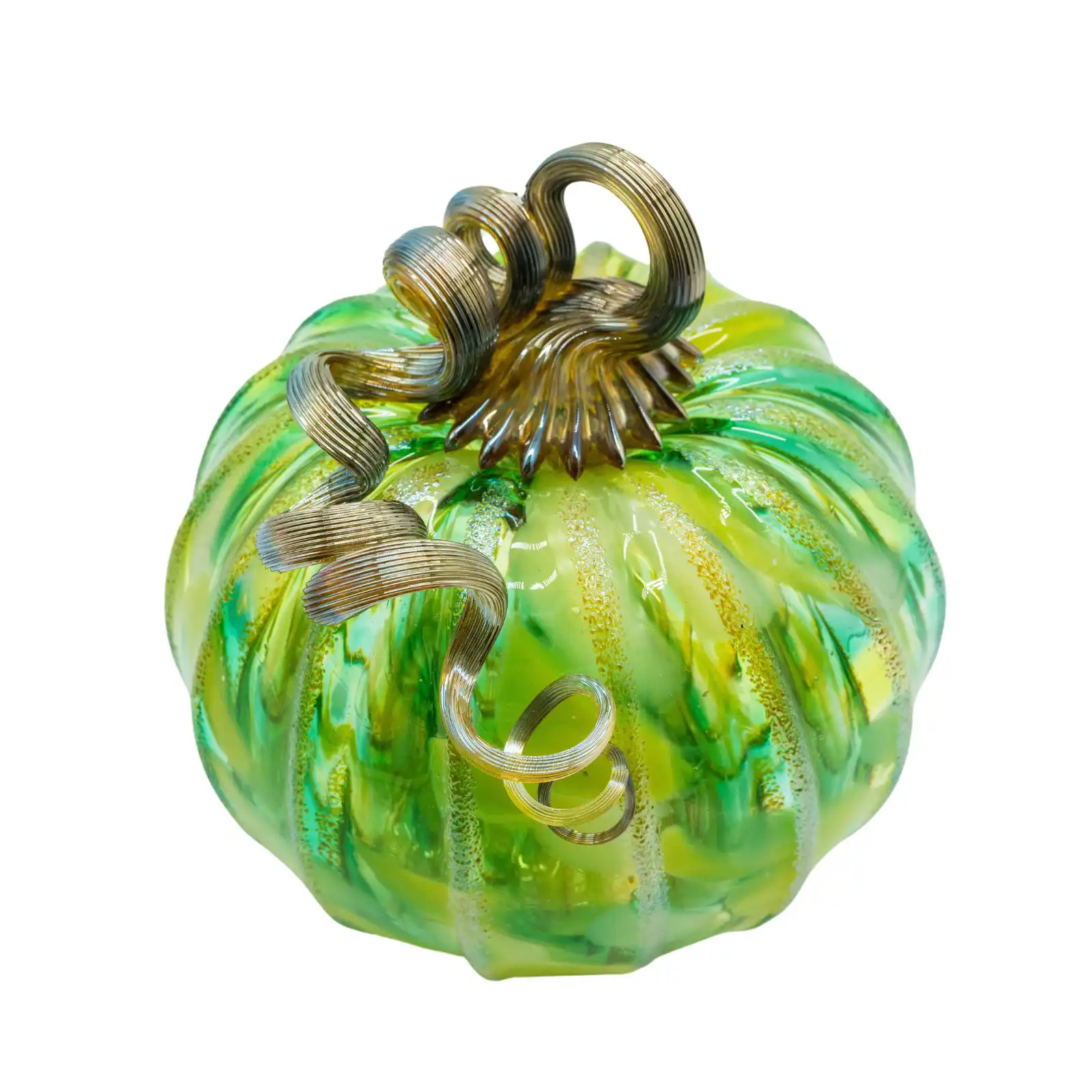 green-white hand-made glass pumpkin middle size made by glassblower 3