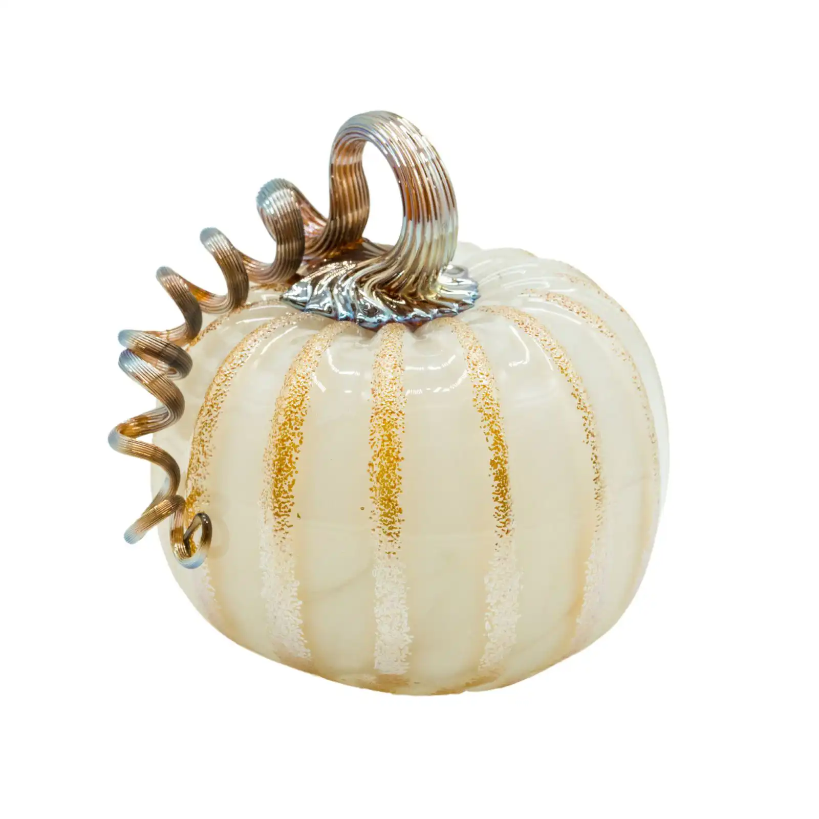 white hand-made glass pumpkin middle size made by glassblower 2